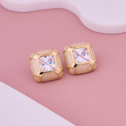 Golden Cushion Cut Stud Earrings