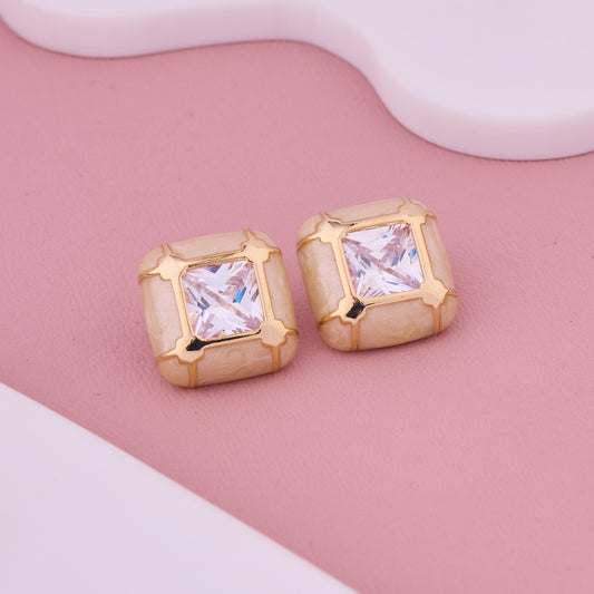 Golden Cushion Cut Stud Earrings