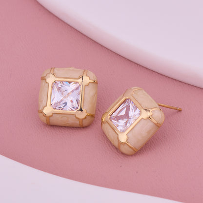 Golden Cushion Cut Stud Earrings
