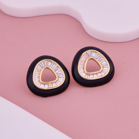 Black and Gold Triangle Stud Earrings