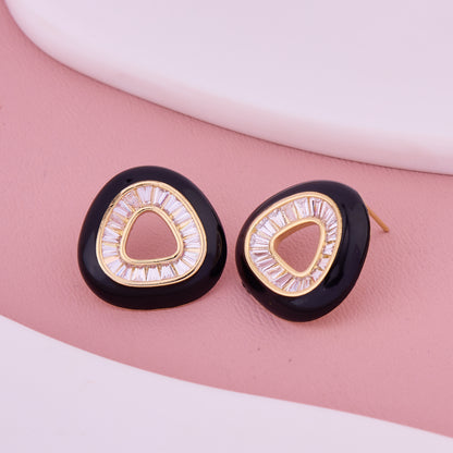 Black and Gold Triangle Stud Earrings