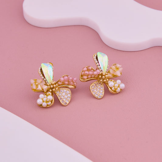 Colorful Crystal Floral Stud Earrings