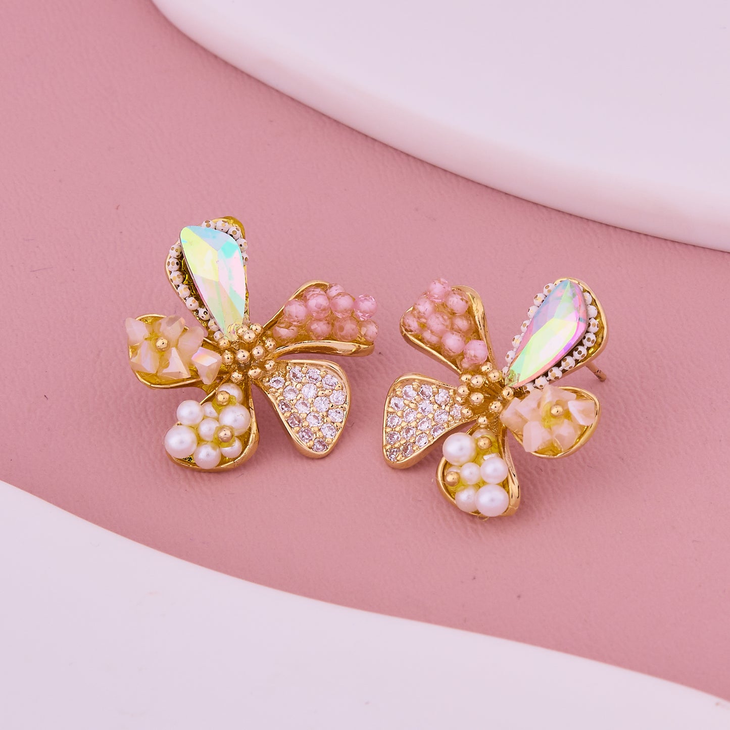 Colorful Crystal Floral Stud Earrings