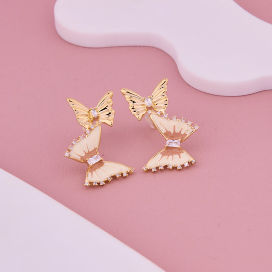 Elegant Double Butterfly Crystal Drop Earrings