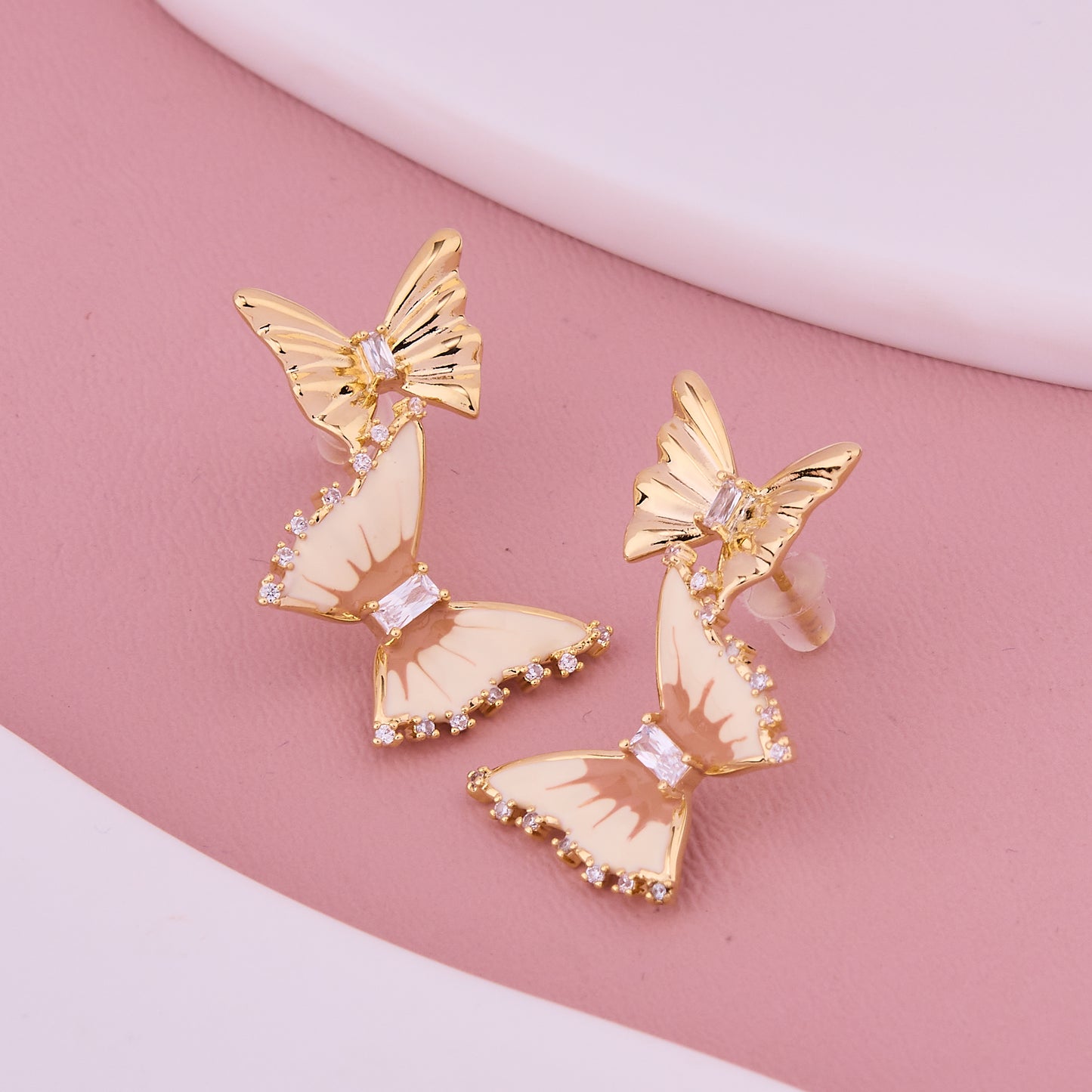 Elegant Double Butterfly Crystal Drop Earrings