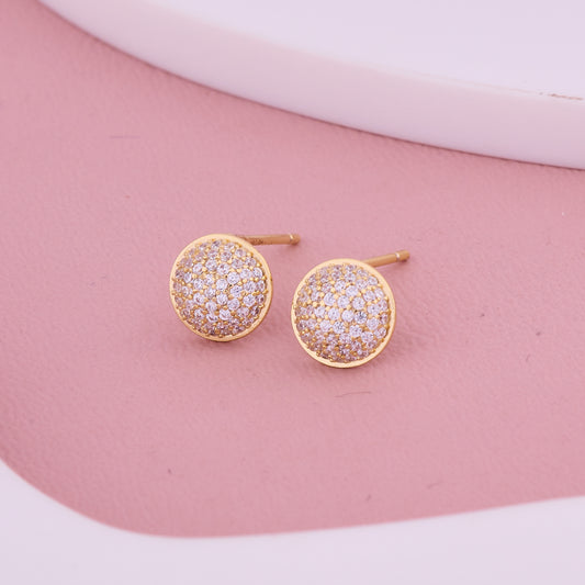 Golden Round Crystal Pavé Stud Earrings