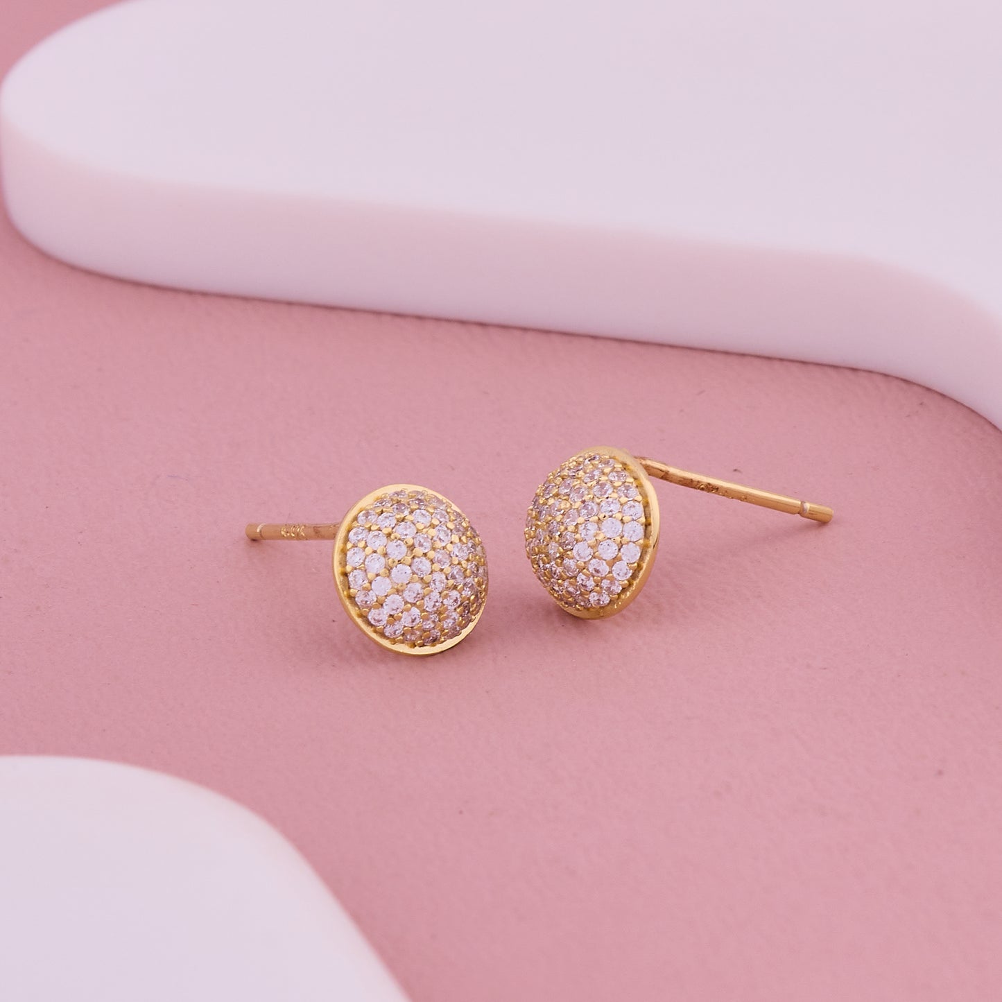 Golden Round Crystal Pavé Stud Earrings
