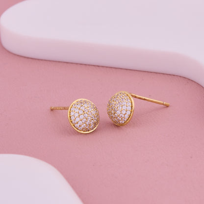 Golden Round Crystal Pavé Stud Earrings