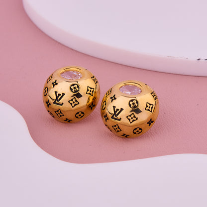 Golden Dome Designer Stud Earrings with Crystal Top