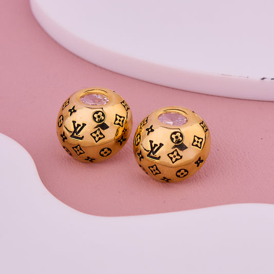 Golden Dome Designer Stud Earrings with Crystal Top