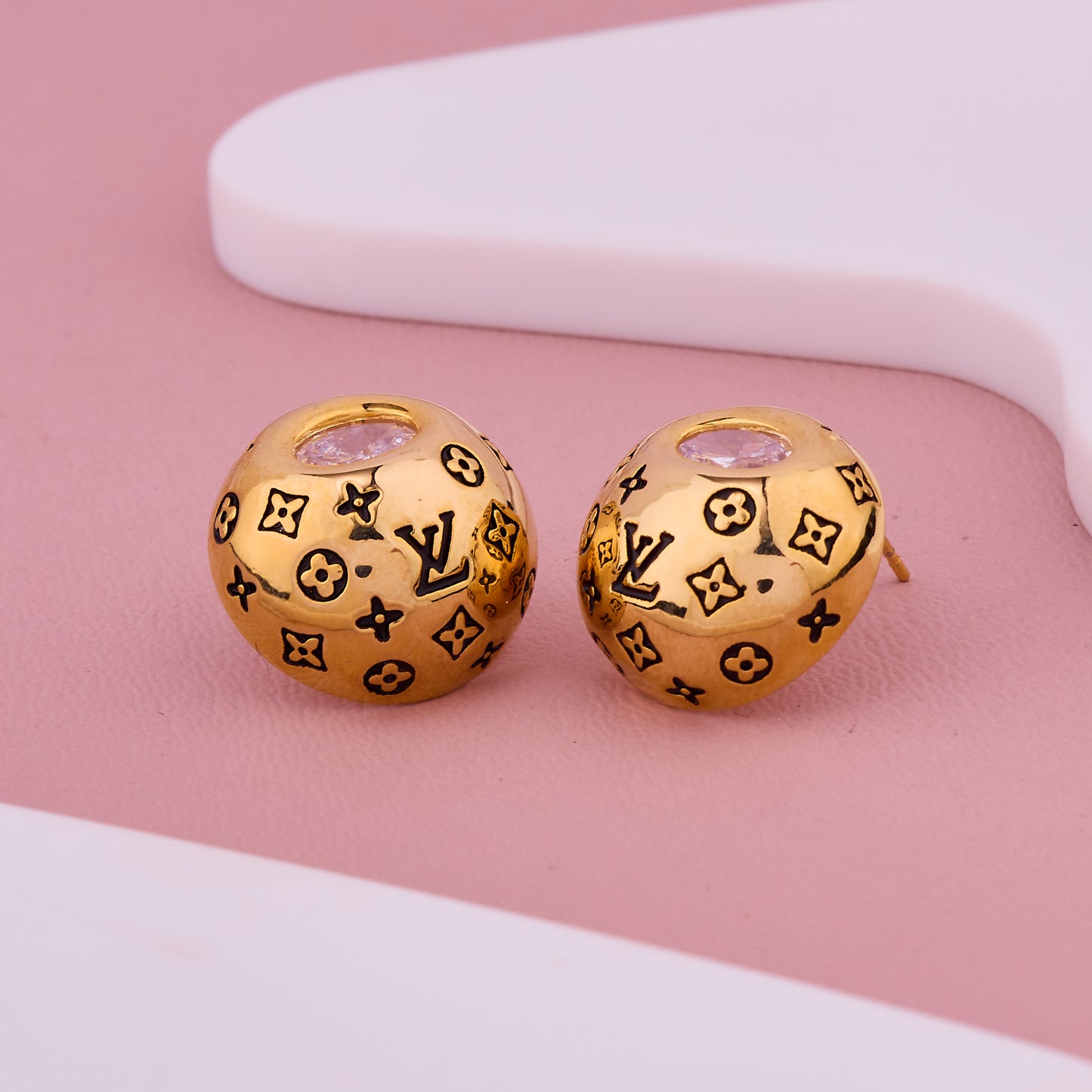 Golden Dome Designer Stud Earrings with Crystal Top