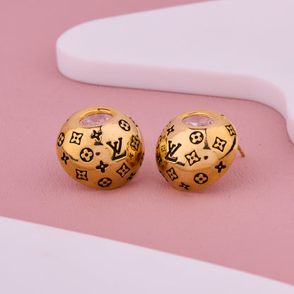 Golden Dome Designer Stud Earrings with Crystal Top