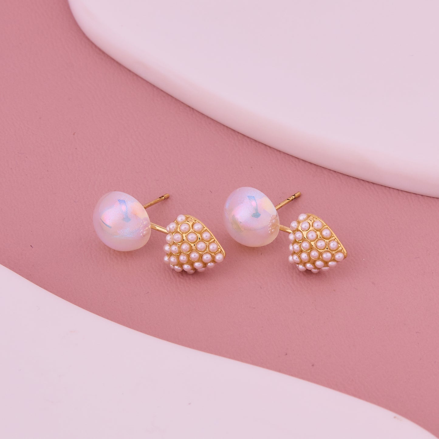 Iridescent Bubble & Pearl Heart Drop Earrings