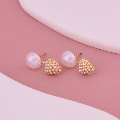 Iridescent Bubble & Pearl Heart Drop Earrings
