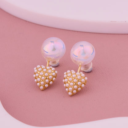 Iridescent Bubble & Pearl Heart Drop Earrings