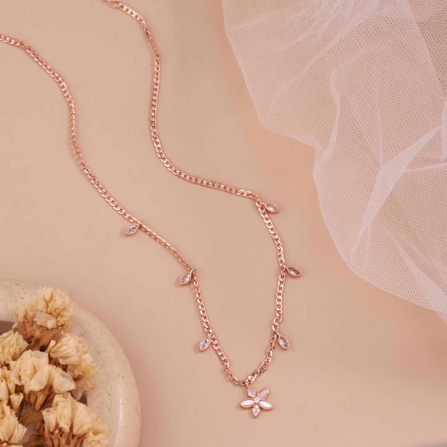 Rose Gold Floral Pendant Necklace by GC Premium Jewellery