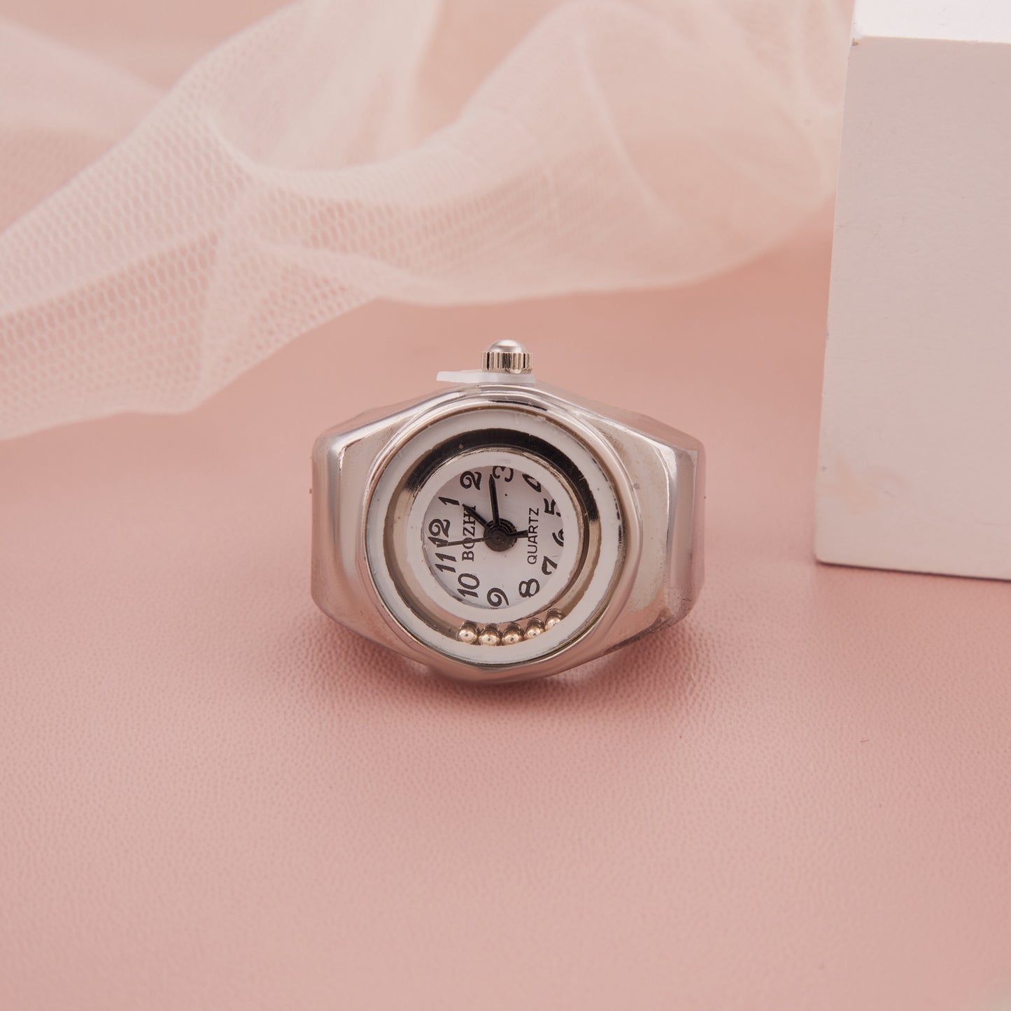 Classic Silver Tone Analog Ring Watch for Women GC Premium Jewellery
