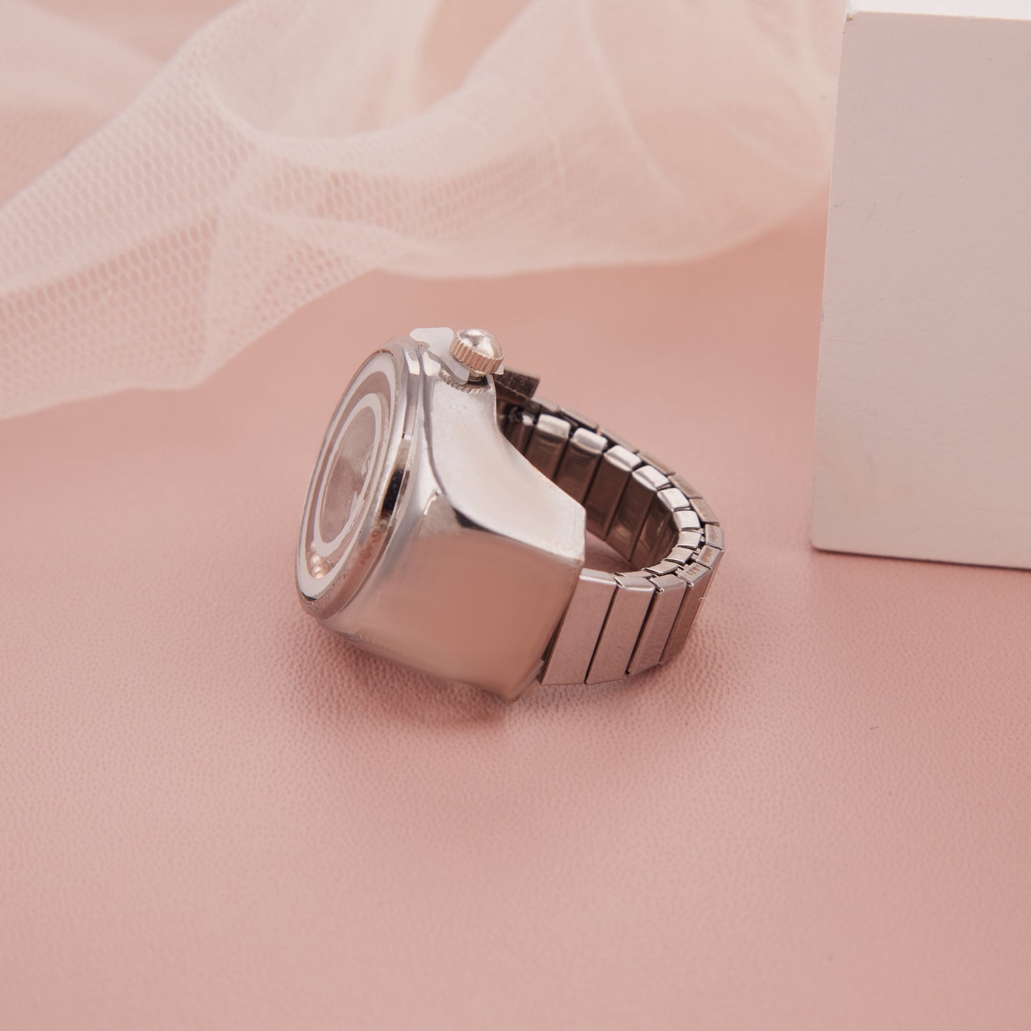 Classic Silver Tone Analog Ring Watch for Women GC Premium Jewellery