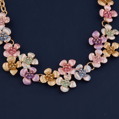 Floral Necklace with Veil, Beads Multicolor