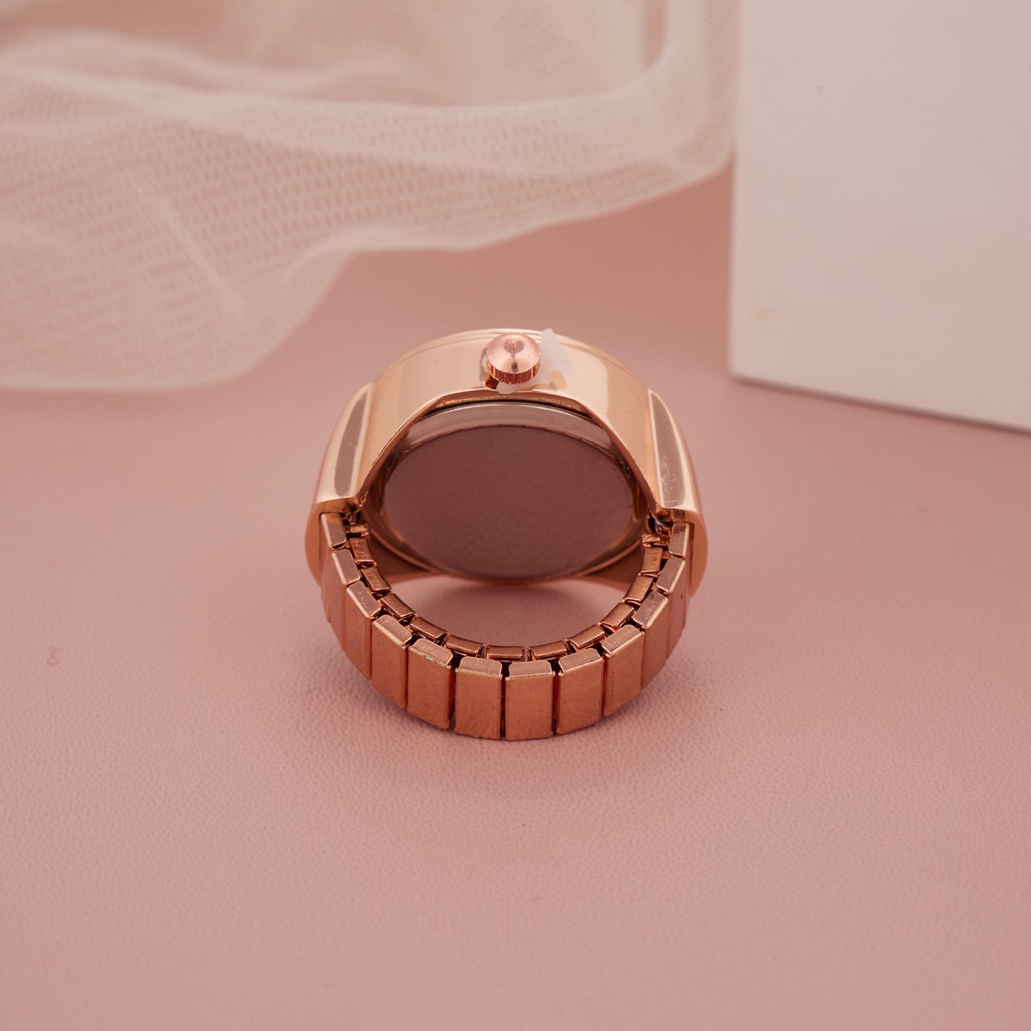 Rose Gold Ring Watch with Ornamental Floral Dial