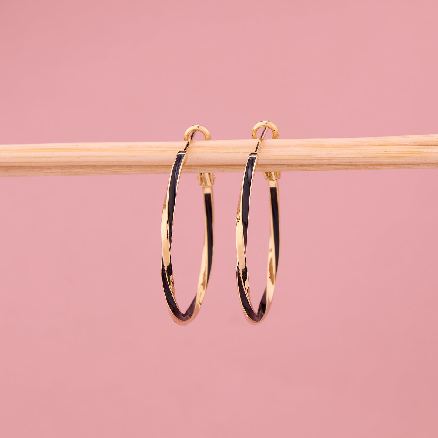 Black Enamel Gold Hoop Earrings