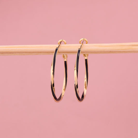 Black Enamel Gold Hoop Earrings