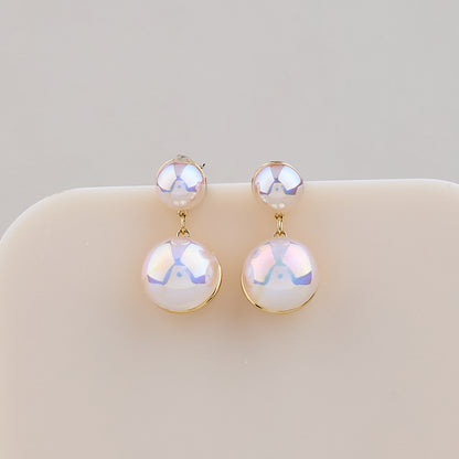 Iridescent Double Pearl Drop Earrings