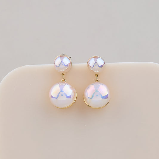 Iridescent Double Pearl Drop Earrings
