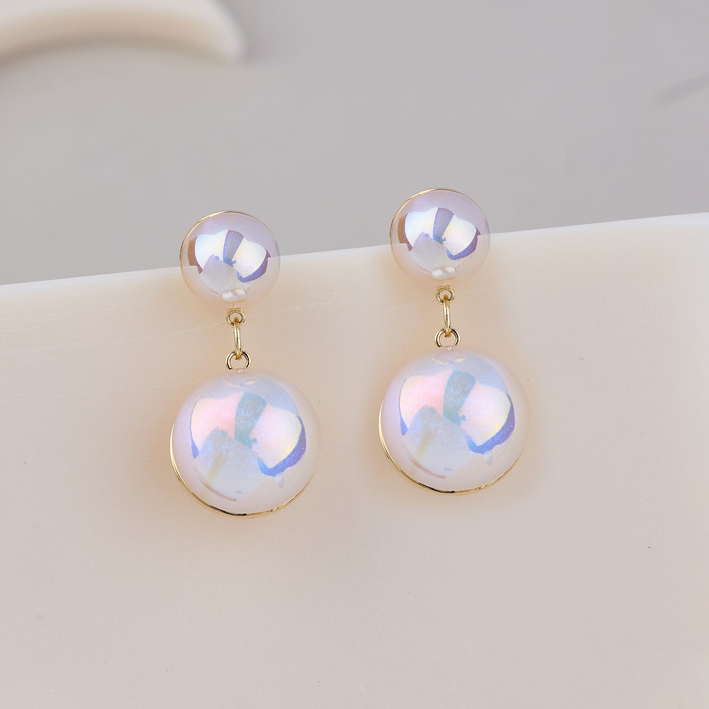 Iridescent Double Pearl Drop Earrings
