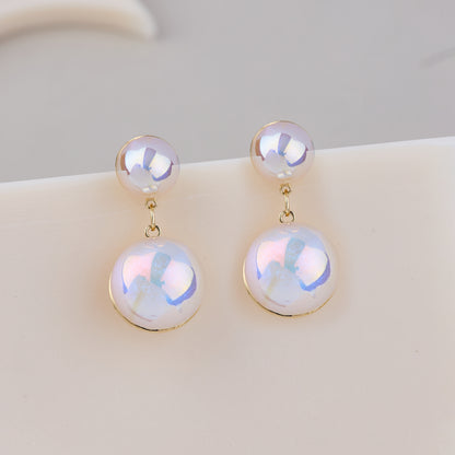 Iridescent Double Pearl Drop Earrings