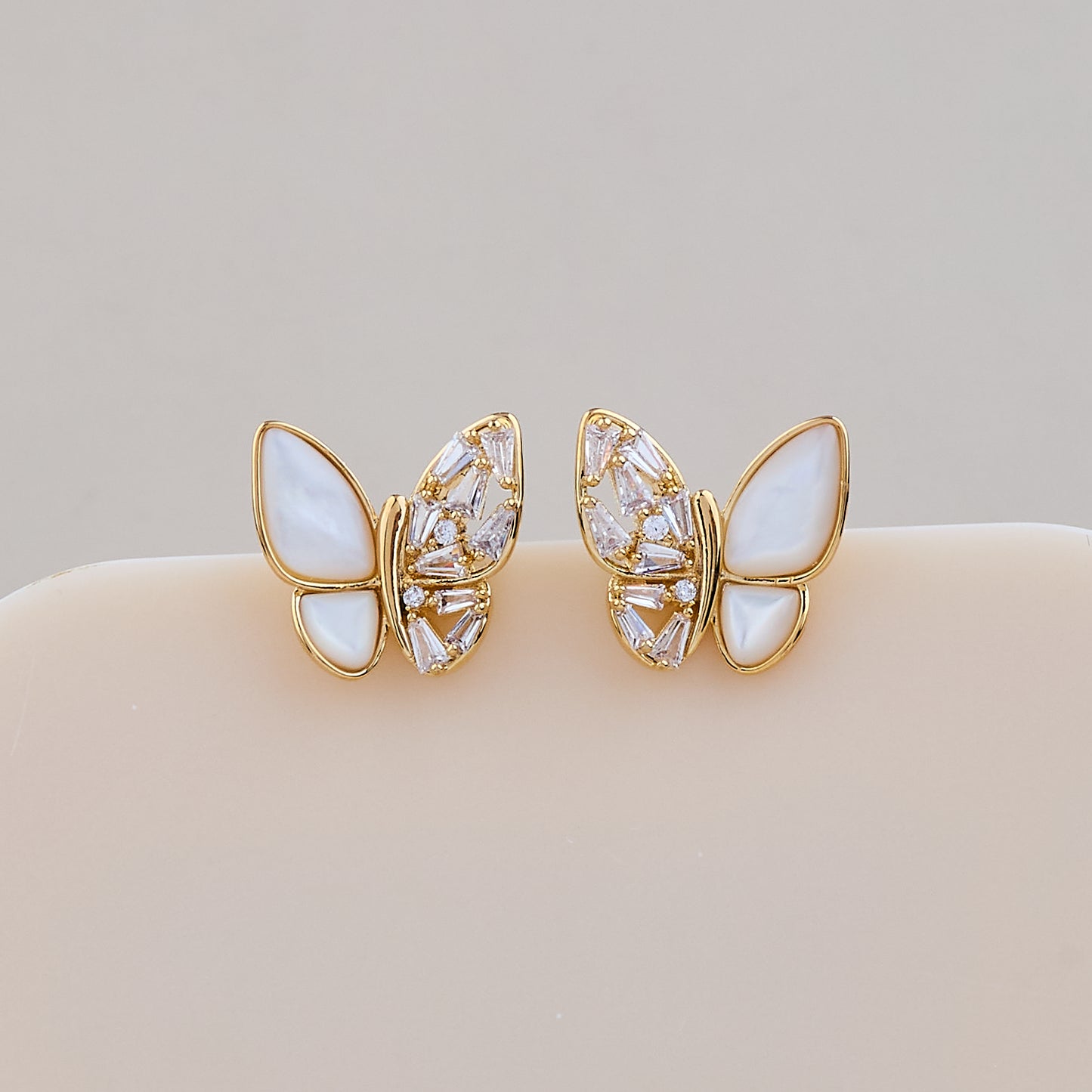 Golden Butterfly Mother of Pearl Stud Earrings