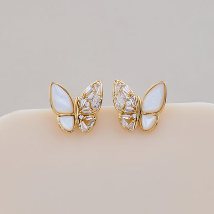 Golden Butterfly Mother of Pearl Stud Earrings
