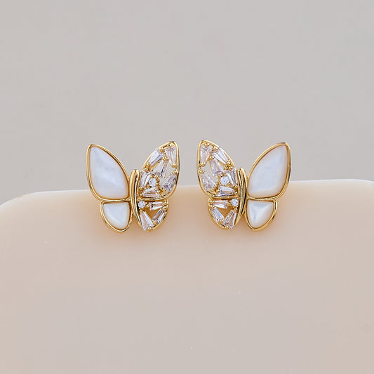Golden Butterfly Mother of Pearl Stud Earrings