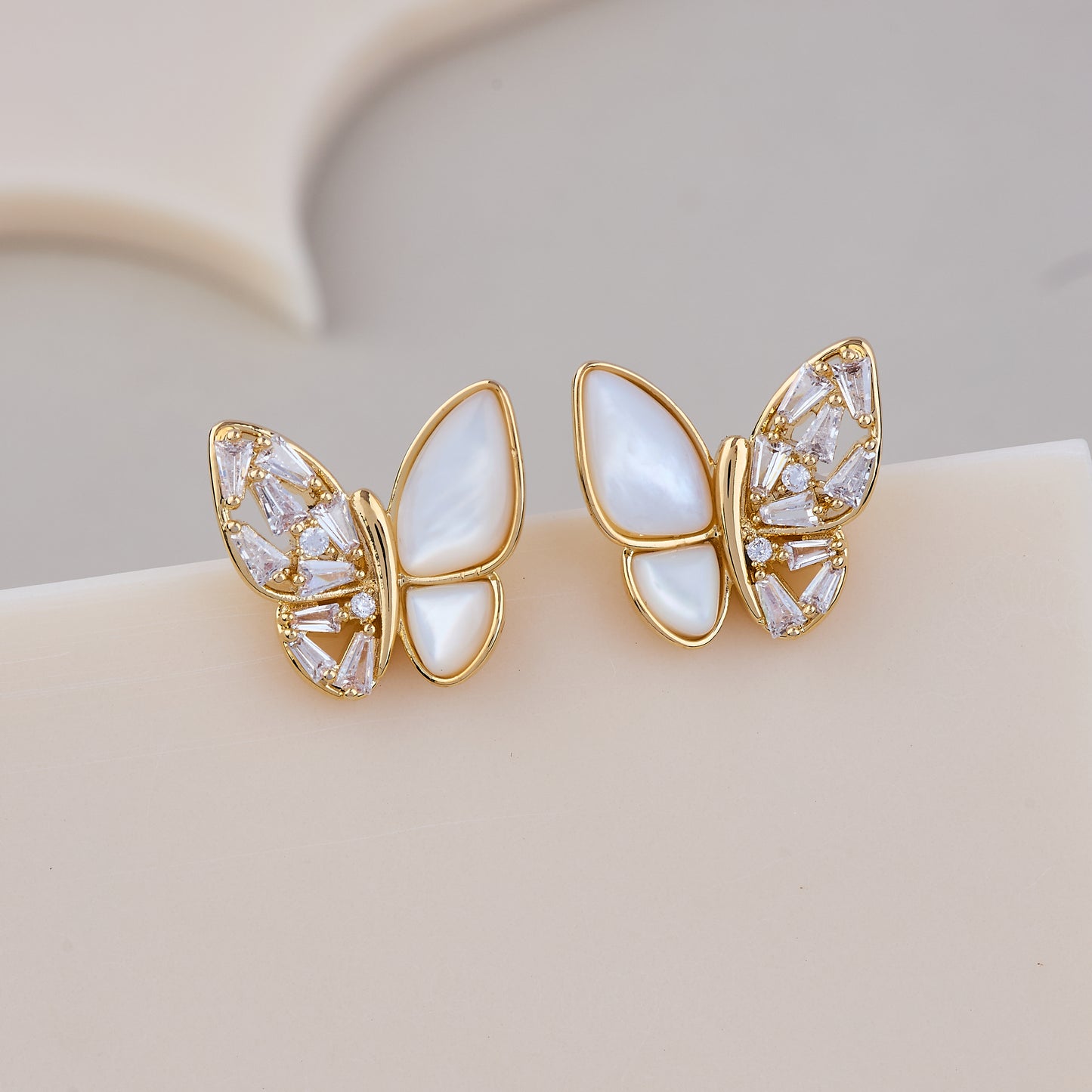 Golden Butterfly Mother of Pearl Stud Earrings