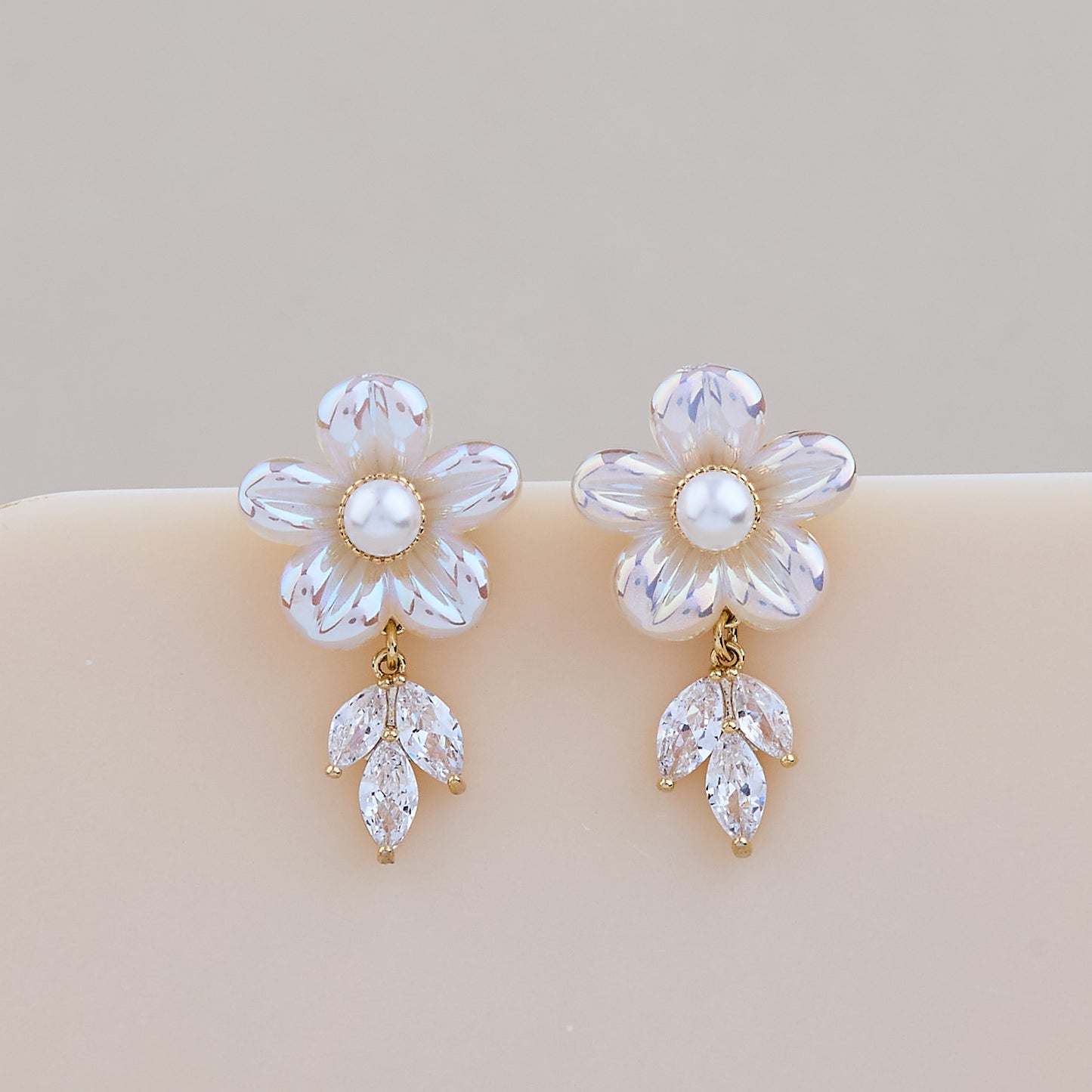 Iridescent Floral Pearl Drop Earrings