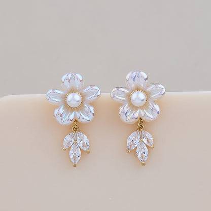 Iridescent Floral Pearl Drop Earrings