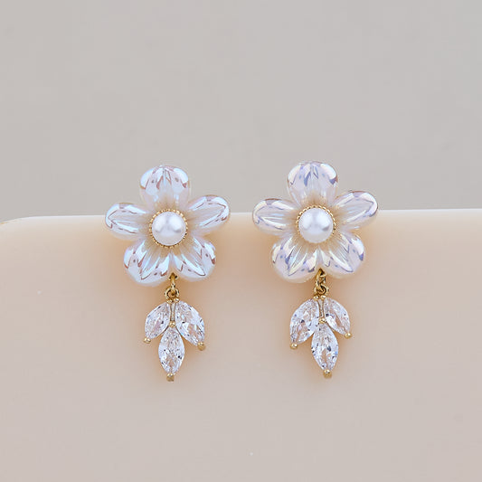 Iridescent Floral Pearl Drop Earrings