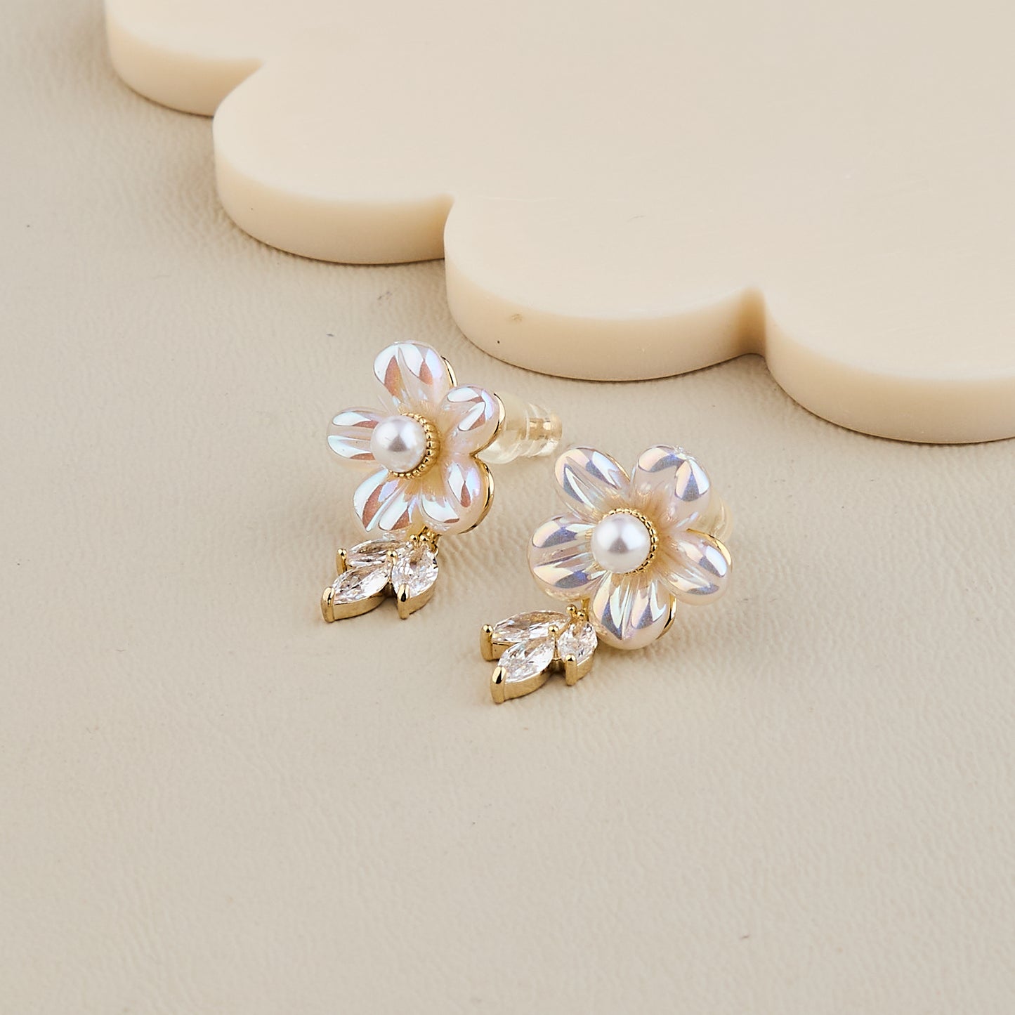 Iridescent Floral Pearl Drop Earrings