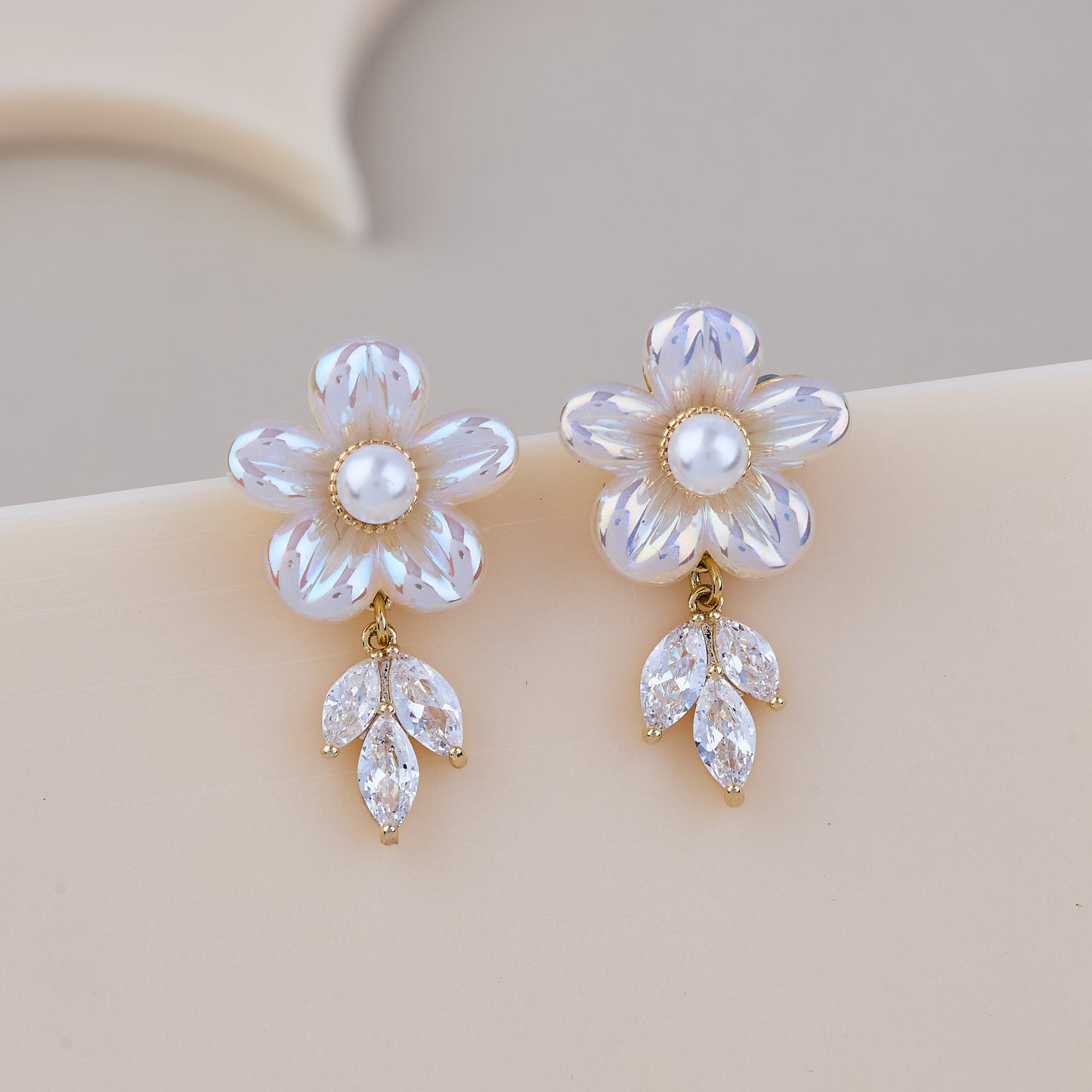 Iridescent Floral Pearl Drop Earrings