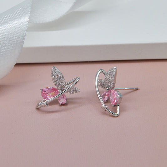 Pink Stone Earrings Floral Charm with Bling Elegance