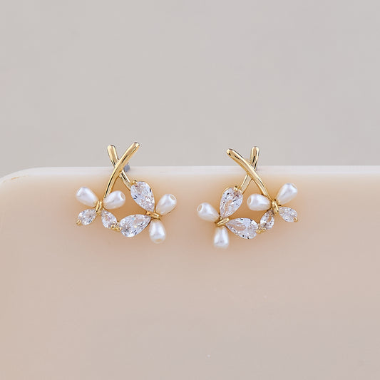 Crystal Petal Vine Pearl Earrings