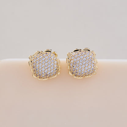Gold Square Cluster Stud Earrings