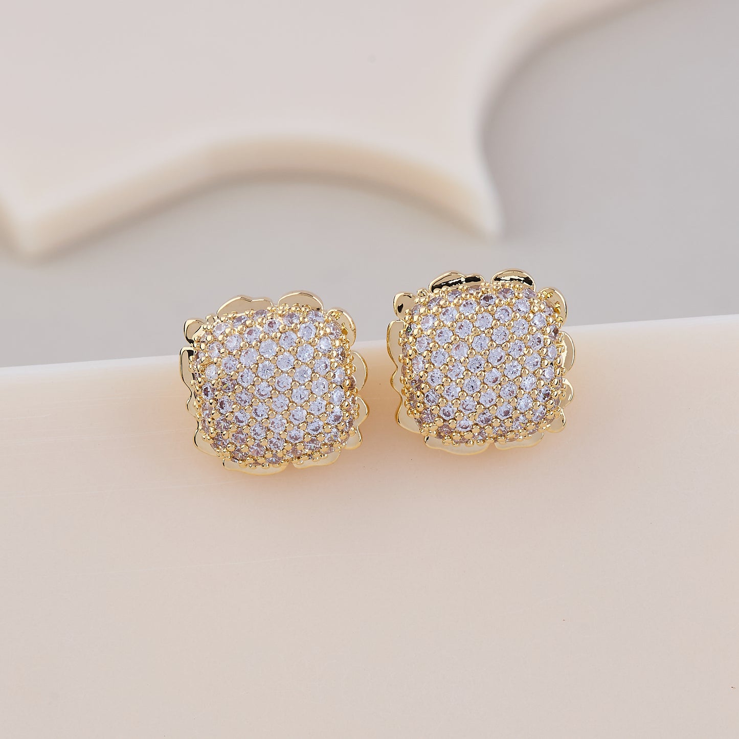 Gold Square Cluster Stud Earrings