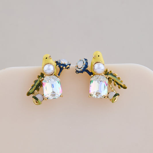 Crystal Garden Bird Earrings