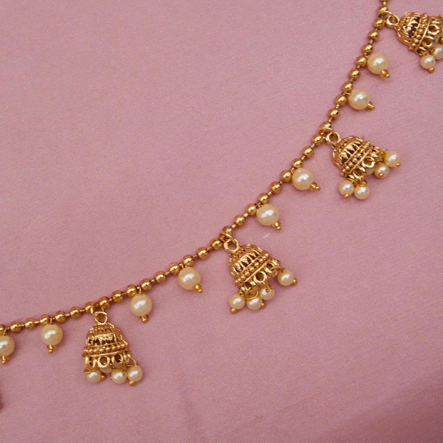 Traditional Golden Beads Waist Hip Chains Kamarband with Pearl Drops Ethnic Waist Chain Saree Vaddanam for Women & Girls
