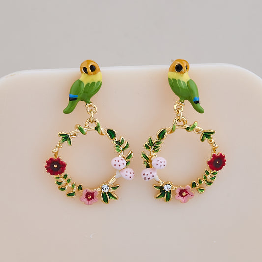 Tropical Parrot Garden Hoop Earrings
