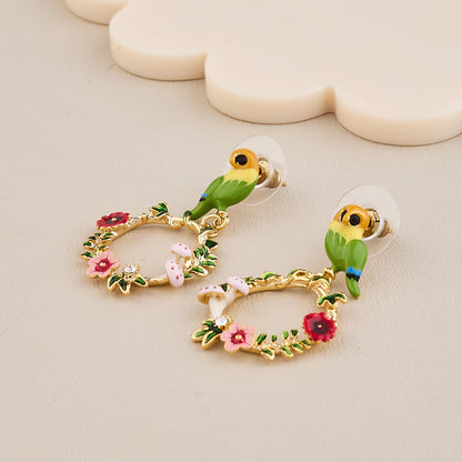 Tropical Parrot Garden Hoop Earrings