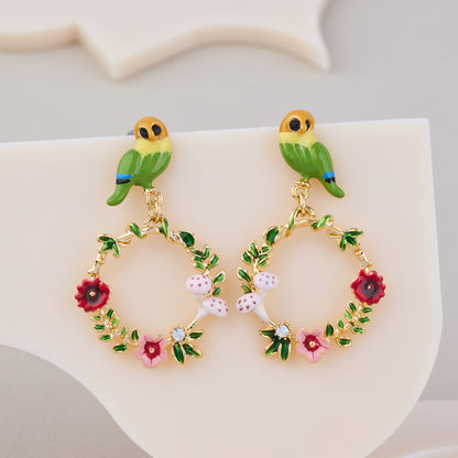 Tropical Parrot Garden Hoop Earrings