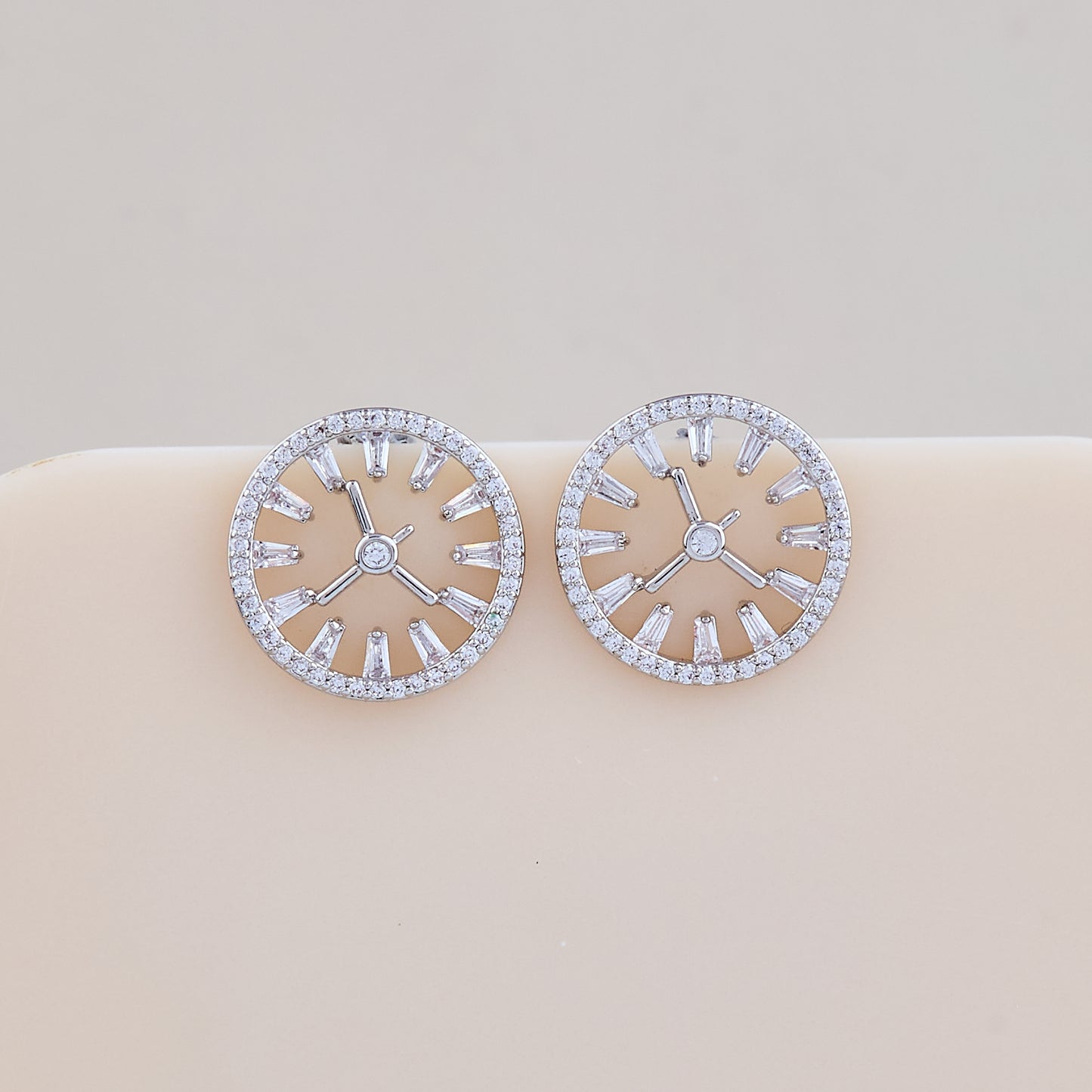 Silver Crystal Watch-Inspired Stud Earrings