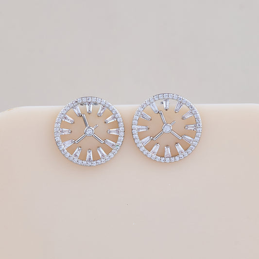 Silver Crystal Watch-Inspired Stud Earrings